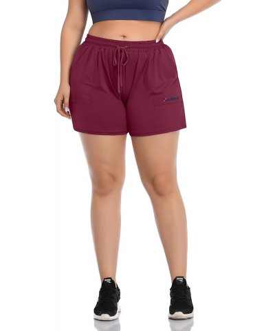 Women's Plus Size Fitness Running Sports Shorts Gym Athletic Shorts Drawstring Waist with Side Pockets Wine Red $10.81 Active...