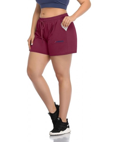 Women's Plus Size Fitness Running Sports Shorts Gym Athletic Shorts Drawstring Waist with Side Pockets Wine Red $10.81 Active...