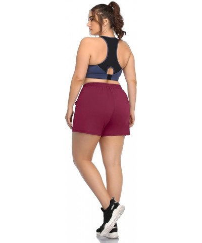 Women's Plus Size Fitness Running Sports Shorts Gym Athletic Shorts Drawstring Waist with Side Pockets Wine Red $10.81 Active...