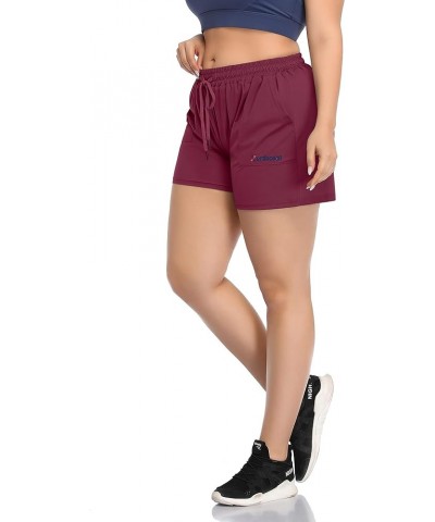 Women's Plus Size Fitness Running Sports Shorts Gym Athletic Shorts Drawstring Waist with Side Pockets Wine Red $10.81 Active...