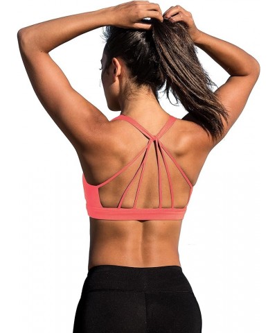 Women's Padded Strappy Workout Running Sports Bras Medium Impact Fusion Coral $13.50 Lingerie