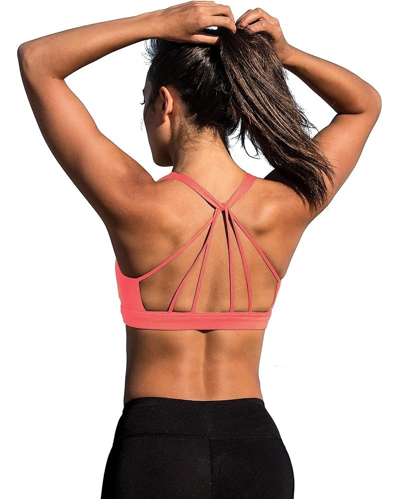 Women's Padded Strappy Workout Running Sports Bras Medium Impact Fusion Coral $13.50 Lingerie