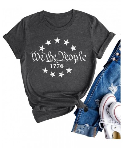 We The People 1776 Shirts for Women 4th of July T-Shirts American Flag Tee Patriotic Graphic Shirt Tops A Grey1 $12.09 T-Shirts