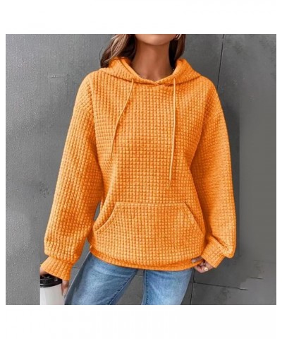 Hoodies For Women Casual Fashion Waffle Solid Color Drawstring Long Sleeve Crew Neck/Button hooded Pullover Sweatshirts 01yel...