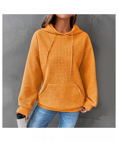 Hoodies For Women Casual Fashion Waffle Solid Color Drawstring Long Sleeve Crew Neck/Button hooded Pullover Sweatshirts 01yel...