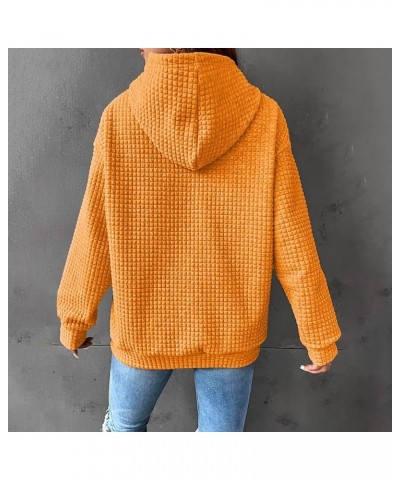 Hoodies For Women Casual Fashion Waffle Solid Color Drawstring Long Sleeve Crew Neck/Button hooded Pullover Sweatshirts 01yel...