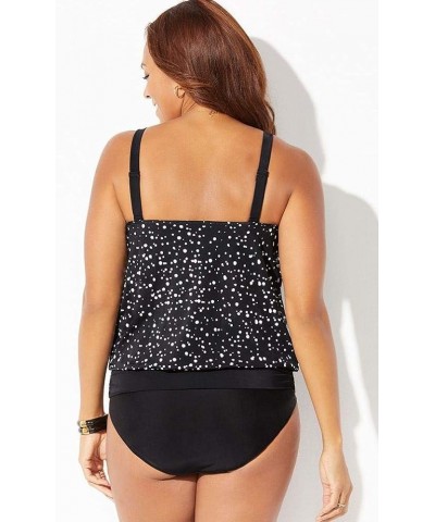 Women's Plus Size Loop Strap Blouson Tankini Set Black White Dot, Black $28.66 Swimsuits