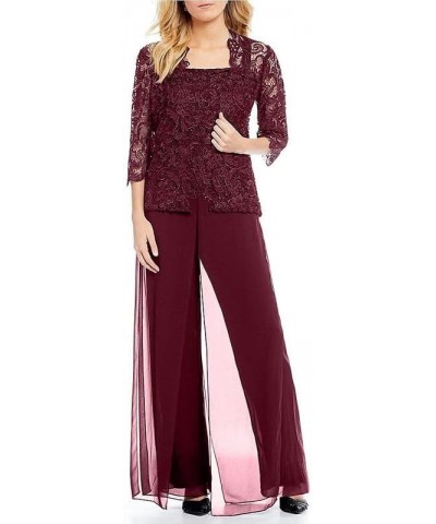 3 Pieces Mother of The Bride Pant Suits Chiffon Lace Grandmother Wedding Guest Groom Formal Ladies Evening Pantsuits Grape $3...