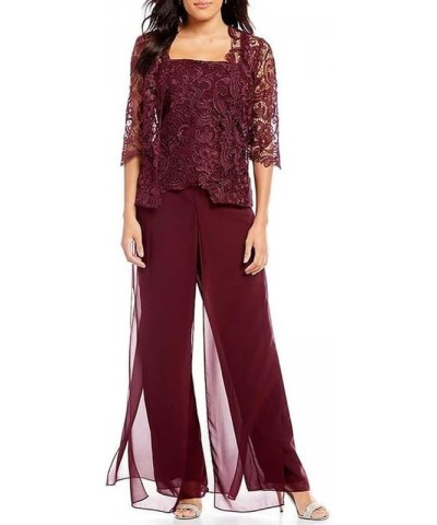 3 Pieces Mother of The Bride Pant Suits Chiffon Lace Grandmother Wedding Guest Groom Formal Ladies Evening Pantsuits Grape $3...