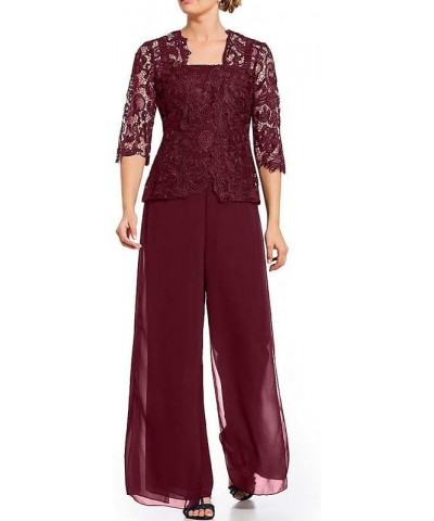 3 Pieces Mother of The Bride Pant Suits Chiffon Lace Grandmother Wedding Guest Groom Formal Ladies Evening Pantsuits Grape $3...