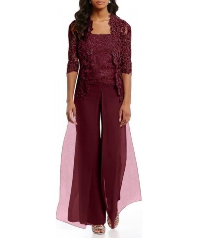 3 Pieces Mother of The Bride Pant Suits Chiffon Lace Grandmother Wedding Guest Groom Formal Ladies Evening Pantsuits Grape $3...