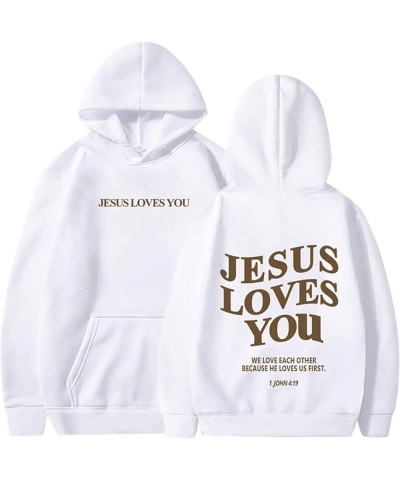 Christian Sweatshirts For Women Oversized Jesus Loves You Pullover Hoodie Pockets Casual Long Sleeve T Shirts White-22 $12.65...