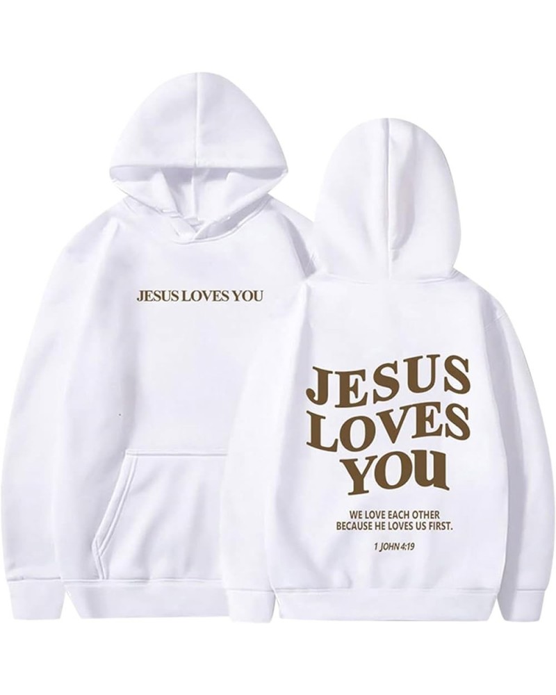 Christian Sweatshirts For Women Oversized Jesus Loves You Pullover Hoodie Pockets Casual Long Sleeve T Shirts White-22 $12.65...