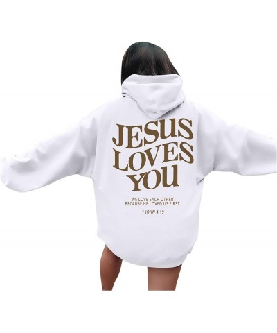 Christian Sweatshirts For Women Oversized Jesus Loves You Pullover Hoodie Pockets Casual Long Sleeve T Shirts White-22 $12.65...