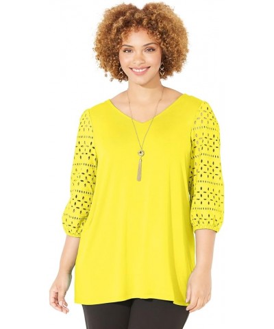 Liz&Me Women's Plus Size Eyelet Peasant Top Bright Yellow $20.86 Blouses