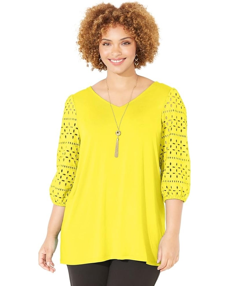 Liz&Me Women's Plus Size Eyelet Peasant Top Bright Yellow $20.86 Blouses