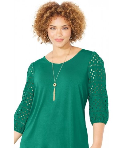 Liz&Me Women's Plus Size Eyelet Peasant Top Bright Yellow $20.86 Blouses