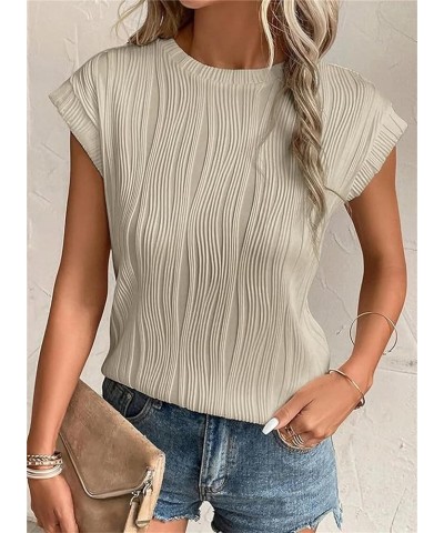 Womens Short Sleeve Textured Tops Crewneck Knit Solid Loose Shirts Casual Basic Wave Fashion T-Shirts Tees Blouses Khaki $7.1...