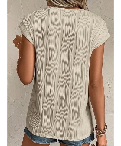 Womens Short Sleeve Textured Tops Crewneck Knit Solid Loose Shirts Casual Basic Wave Fashion T-Shirts Tees Blouses Khaki $7.1...