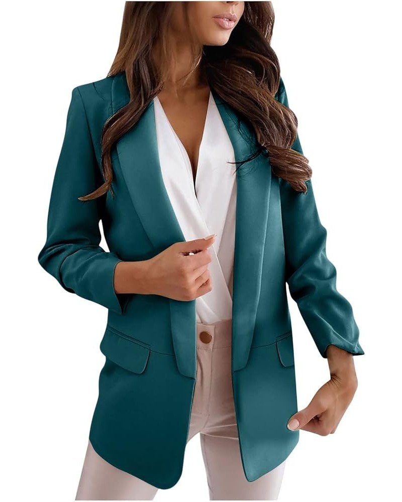 Black Blazers for Women Business Casual Long Sleeve Jackets Fashion Solid Color Lapel Collar Formal Suit Jackets 06-green $8....