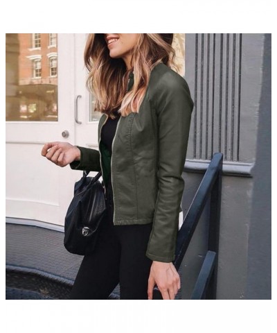 Women's Cropped Leather Jackets Zipper Long Sleeve Slim fit Motorcycle Coats Outerwear S-5XL Green Army $10.19 Coats