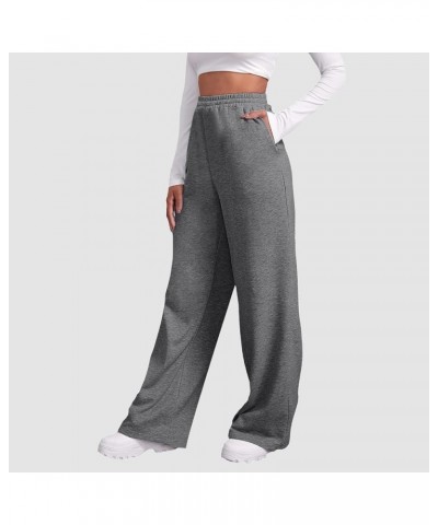 High Waisted Wide Leg Sweatpants Women Cozy Fleece Sweatpants with Pockets Baggy Casual Elastic Waist Yoga Pants Winter Ba- G...