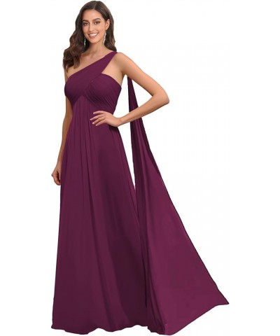 One Shoulder Bridesmaid Dresses for Wedding Long Chiffon Ruched Bust Formal Evening Dress Plum $27.50 Dresses