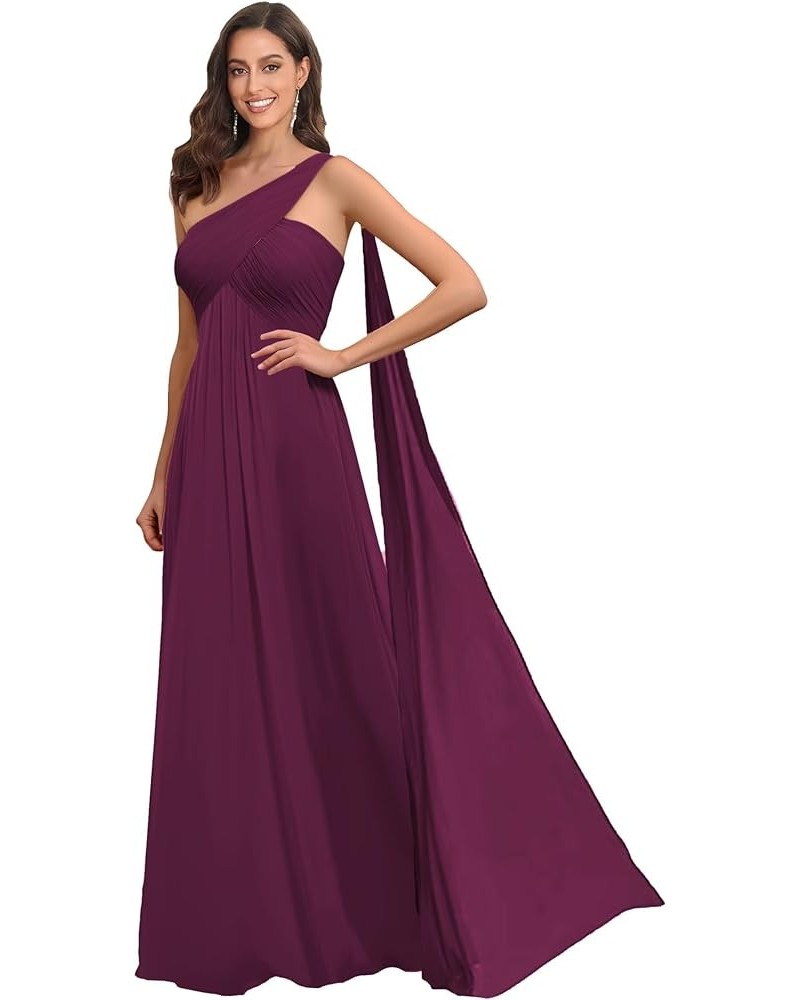 One Shoulder Bridesmaid Dresses for Wedding Long Chiffon Ruched Bust Formal Evening Dress Plum $27.50 Dresses