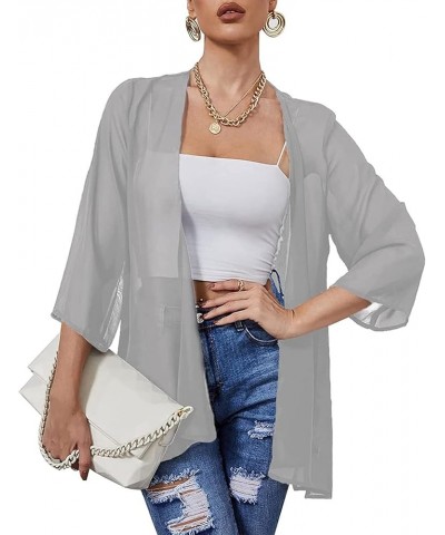 Women's Chiffon Kimono Cardigan Bohemian Style Open Front Loose Casual Cover Up Tops Grey $13.73 Swimsuits