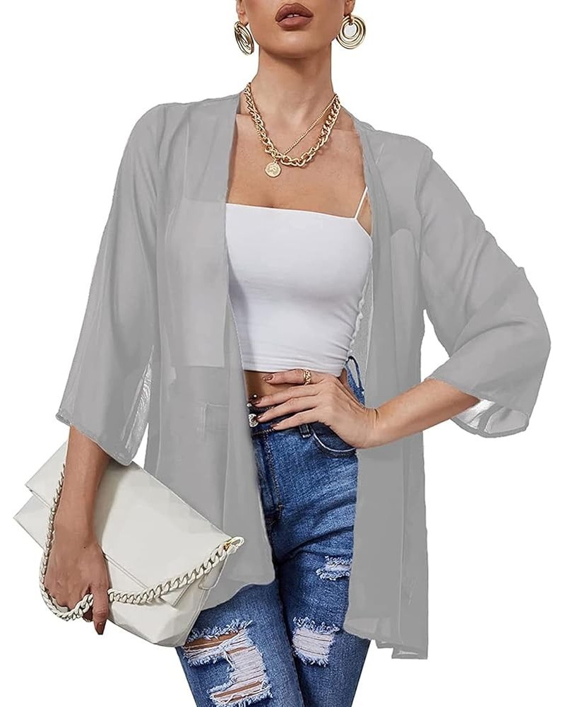 Women's Chiffon Kimono Cardigan Bohemian Style Open Front Loose Casual Cover Up Tops Grey $13.73 Swimsuits