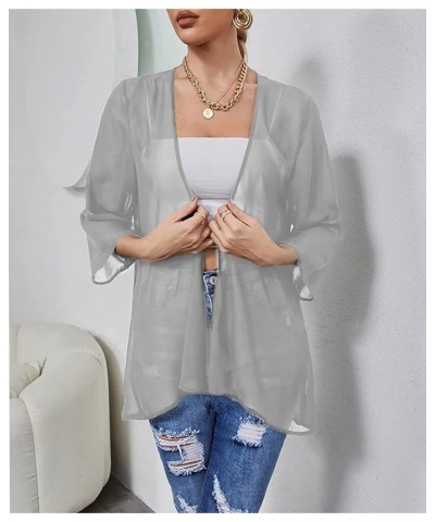 Women's Chiffon Kimono Cardigan Bohemian Style Open Front Loose Casual Cover Up Tops Grey $13.73 Swimsuits