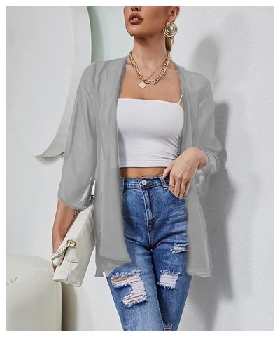 Women's Chiffon Kimono Cardigan Bohemian Style Open Front Loose Casual Cover Up Tops Grey $13.73 Swimsuits