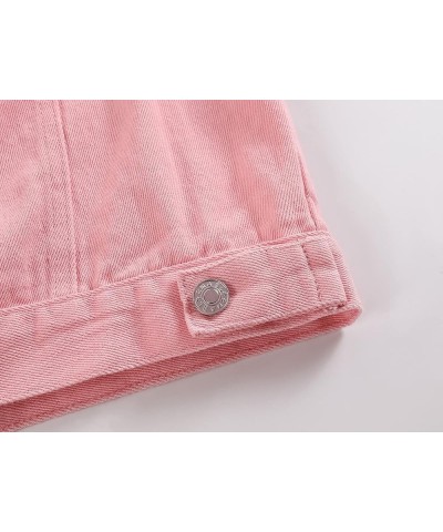 Women's Embroidered Pearls Rivet Denim Jacket Casual Loose Short Jean Coat Pink $22.87 Jackets