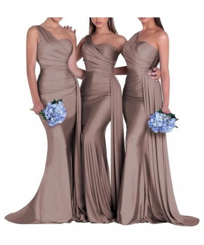 One Shoulder Mermaid Bridesmaid Dresses for Wedding Ruched Satin Prom Dress Bodycon Formal Party Dress Taupe $44.82 Dresses