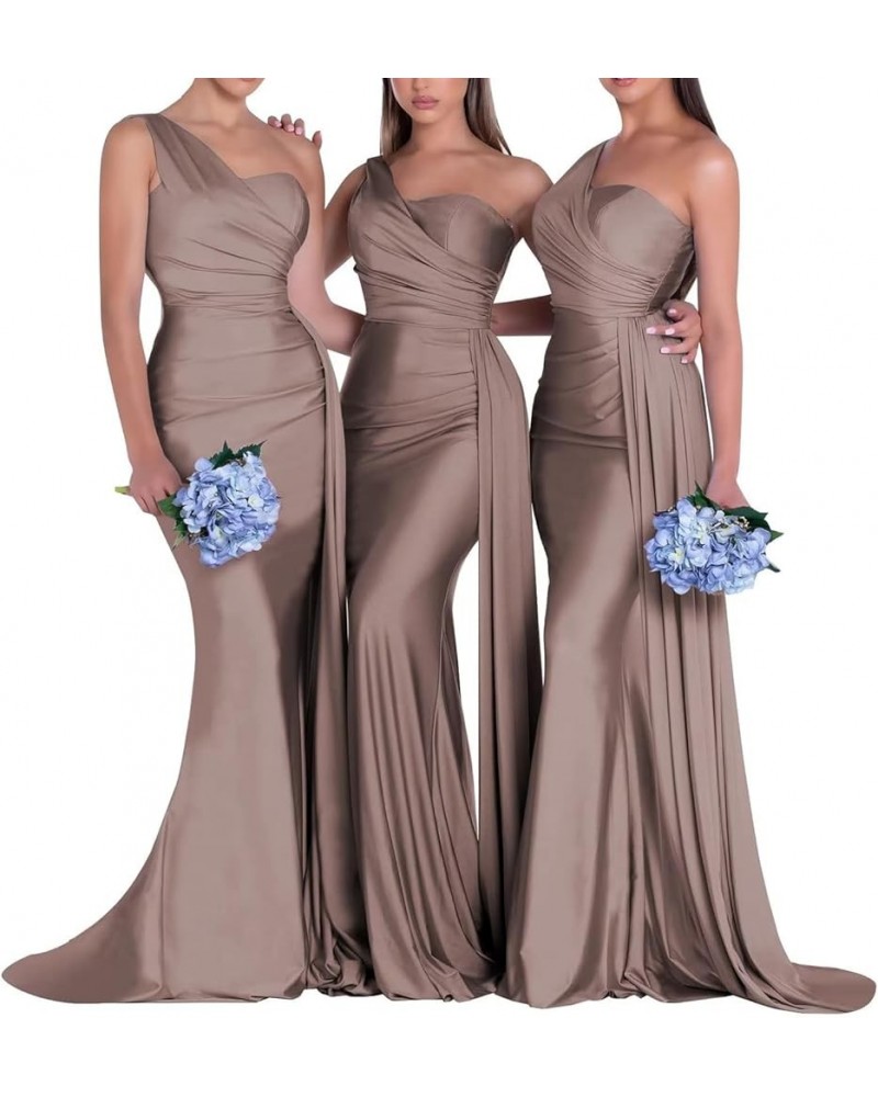 One Shoulder Mermaid Bridesmaid Dresses for Wedding Ruched Satin Prom Dress Bodycon Formal Party Dress Taupe $44.82 Dresses