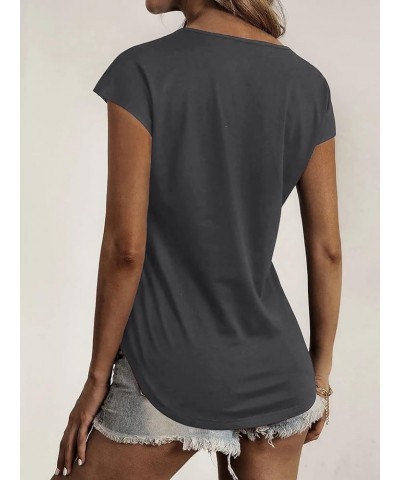 Women Summer Tops Loose Fit Lace Causual Crewneck Short Sleeves T-Shirt Dark Grey $11.70 T-Shirts