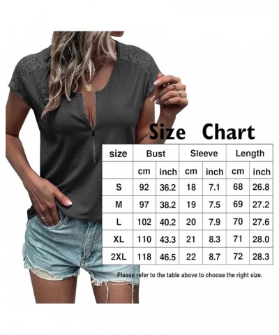 Women Summer Tops Loose Fit Lace Causual Crewneck Short Sleeves T-Shirt Dark Grey $11.70 T-Shirts