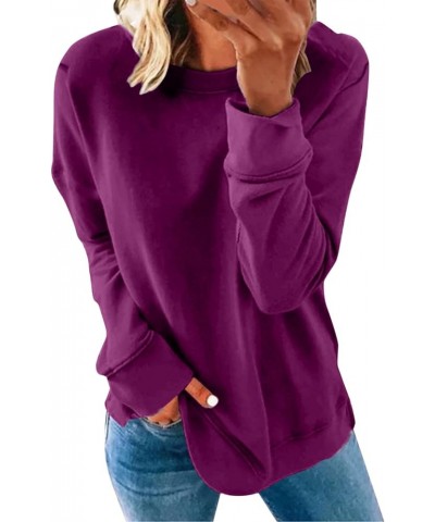 Top for Women,Womens Sweatshirts Long Sleeve Crew Neck Pullover Sweatshirt Casual Outfits 2023 Fall Clothes 2-purple $10.25 H...