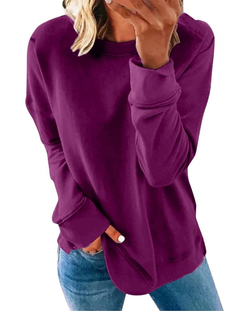 Top for Women,Womens Sweatshirts Long Sleeve Crew Neck Pullover Sweatshirt Casual Outfits 2023 Fall Clothes 2-purple $10.25 H...