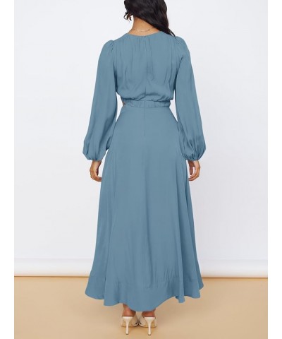 Women's Long Sleeve Midi Dress Cutout Elastic High Waist A Line Maxi Party Dress with Pockets Blue $28.04 Dresses