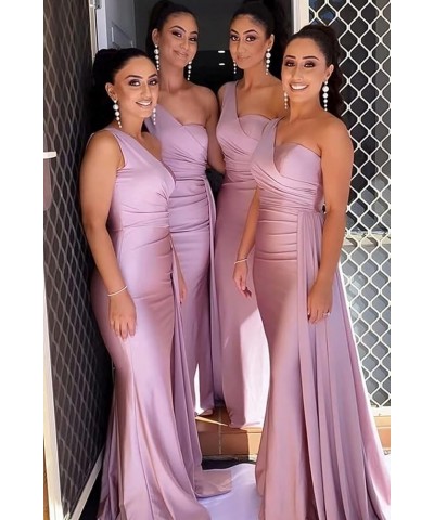 One Shoulder Mermaid Bridesmaid Dresses for Wedding Ruched Satin Prom Dress Bodycon Formal Party Dress Taupe $44.82 Dresses