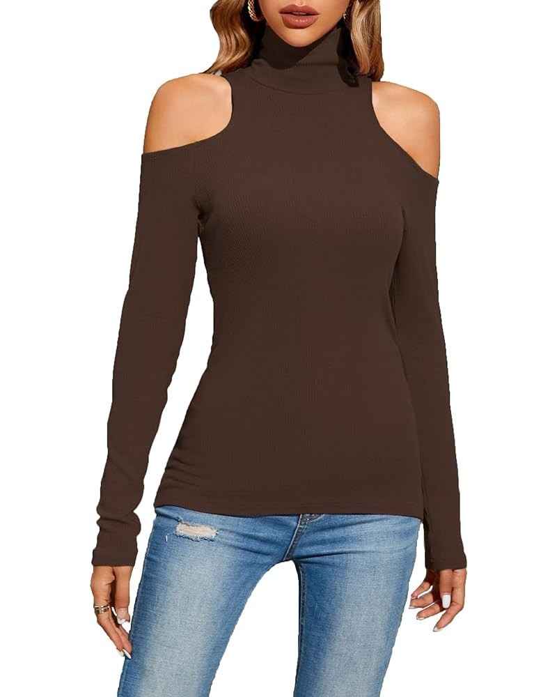 Women Sleeveless/Long Sleeve Mock Turtleneck Tank Tops Slim Fit Stretchy Layer Tee Shirts 50088 Browm $11.99 Tanks