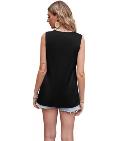 Women's Satin Sleeveless Tank Shirt V Neck Casual Basic Solid Color Summer Tank Top Black $12.00 Tops