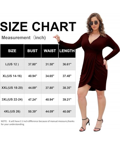 Womens Plus Size Short Long Sleeve Deep V Neck Bodycon Wrap Dresses with Front Slit Dark Red $10.59 Dresses