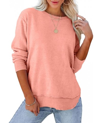 Women's Casual Crewneck Sweatshirts 2024 Spring Fall Clothes Loose Long Sleeve Lightweight Pullover Shirts Tops Split-pink $1...