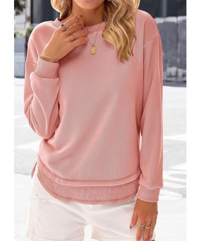 Women's Casual Crewneck Sweatshirts 2024 Spring Fall Clothes Loose Long Sleeve Lightweight Pullover Shirts Tops Split-pink $1...