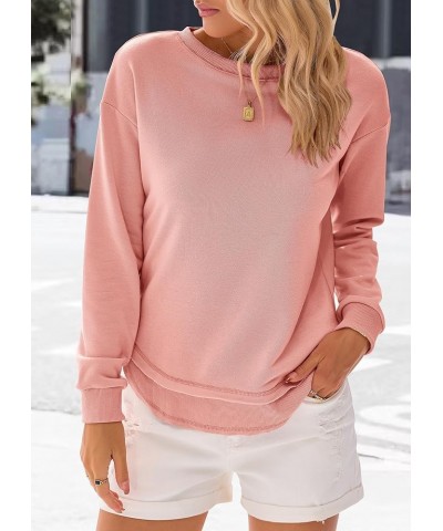 Women's Casual Crewneck Sweatshirts 2024 Spring Fall Clothes Loose Long Sleeve Lightweight Pullover Shirts Tops Split-pink $1...