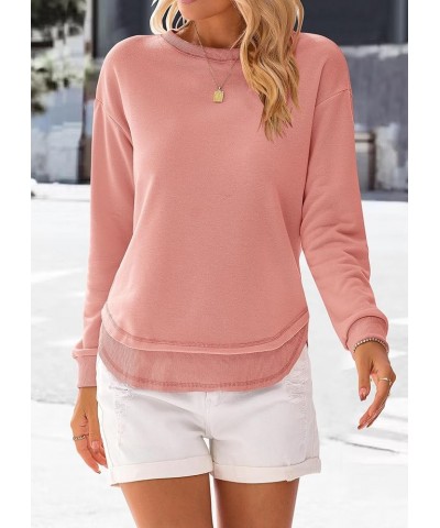 Women's Casual Crewneck Sweatshirts 2024 Spring Fall Clothes Loose Long Sleeve Lightweight Pullover Shirts Tops Split-pink $1...