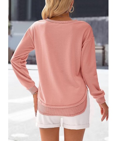 Women's Casual Crewneck Sweatshirts 2024 Spring Fall Clothes Loose Long Sleeve Lightweight Pullover Shirts Tops Split-pink $1...