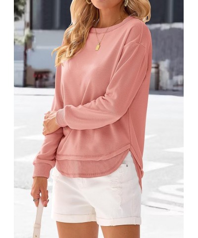 Women's Casual Crewneck Sweatshirts 2024 Spring Fall Clothes Loose Long Sleeve Lightweight Pullover Shirts Tops Split-pink $1...